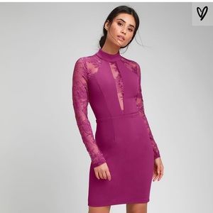 Fuschia long sleeve lace bodycon dress
